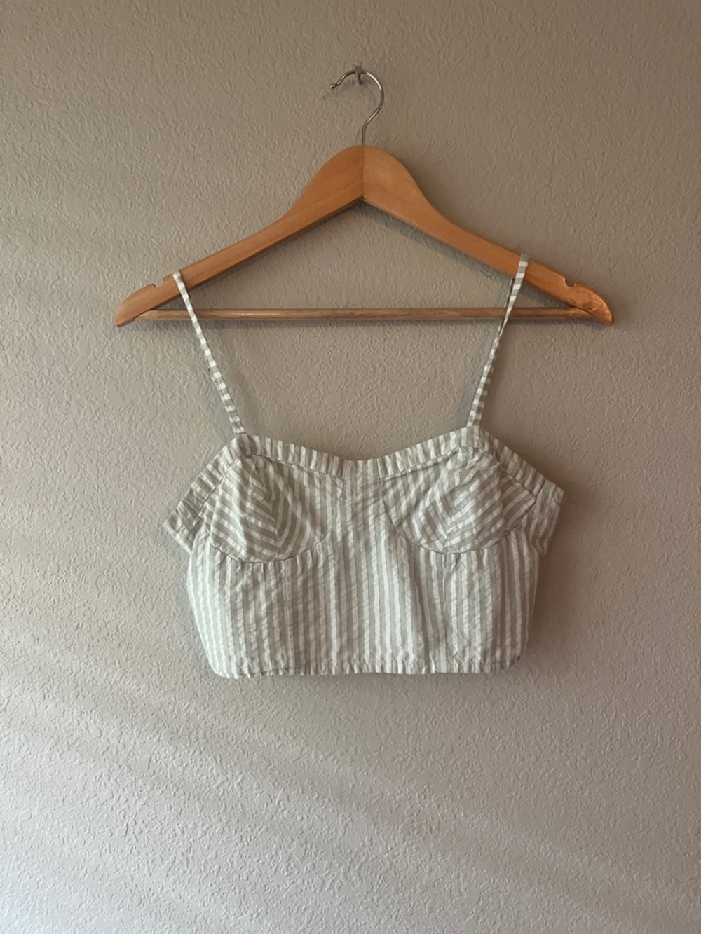 Anthropologie Striped Bustier Crop Top in Sage and White XS